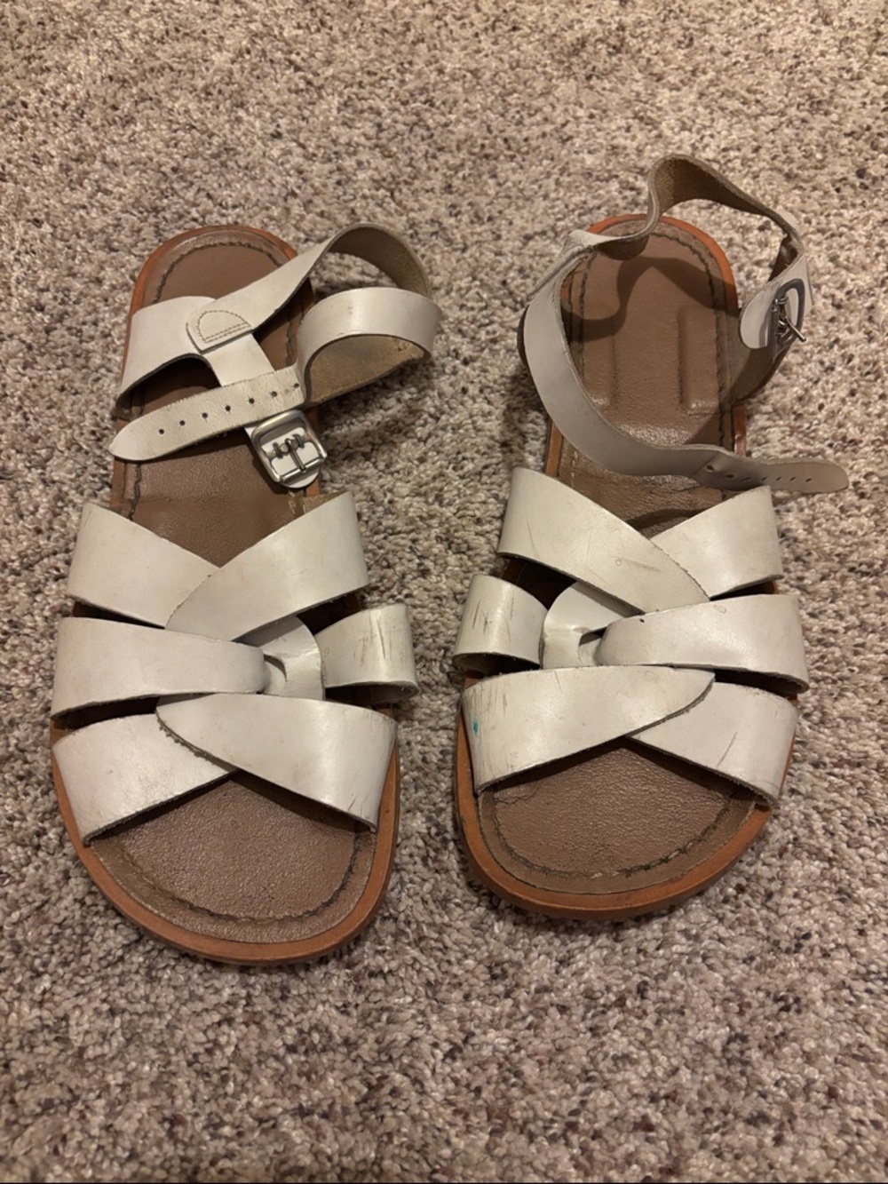Women's Cream Strappy Leather Ankle Buckle Sandals